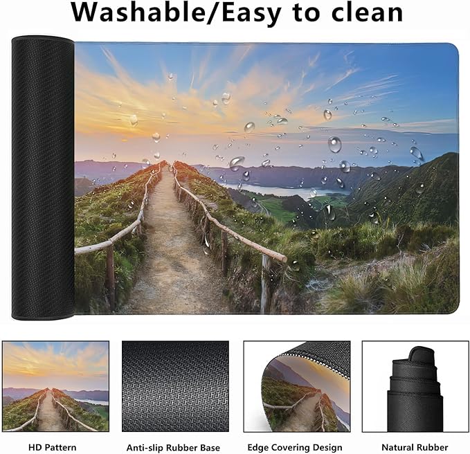 MIOAOSRT Mouse Pad,Mountain Landscape Ponta Delgada Extended Gaming Mouse Pad,Large Non-Slip Rubber Base Mousepad with Stitched Edges,Waterproof Mouse Mat Desk Pad for Office Game Home 35.4x15.75 in