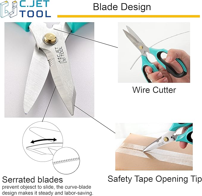 8" Heavy Duty Scissors, Utility Scissors All Purpose for Cardboard, Plastic, Carpet, Rope, Leather. Sharp Stainless Steel Blades, Non‑Slip Handle, Kitchen Shears for Food, Meat & Poultry