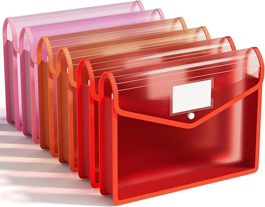 ABC life 6 Pack Plastic Expanding File Folder, Folders for Documents with Snap Closure, Colorful File Folder Organizer Holder, Transparent, Large Capacity, Fit Letter/A4 Size - Warm Pink