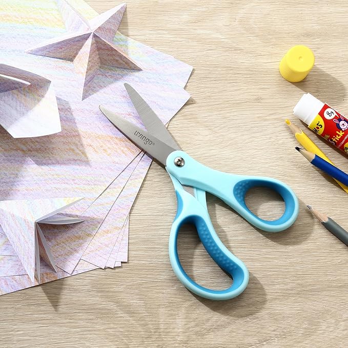 LIVINGO Kids Scissors for Ages 8-11 - 3 Pack 6” Pointed Tip Stainless Steel School Scissors for Children Teacher Classroom Crafting