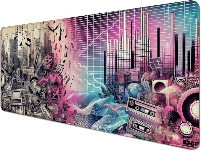 Music Theme Mouse Pad Desk Mat,Desk Mat for Keyboard and Mouse,Large Gaming Mouse Pad,Desktop Mat, Big Mousepad with Stitched Edge Non-Slip Rubber Base for Work Study (27.5X11.8 in)