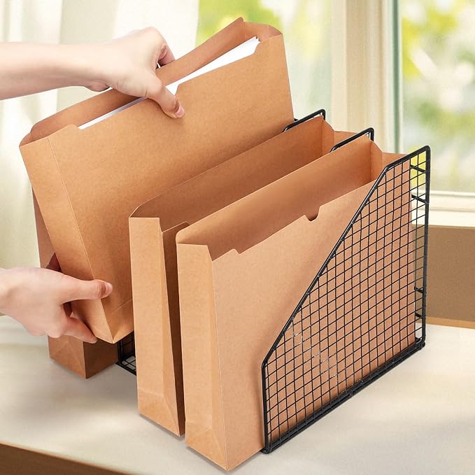Zhehao 100 Pcs File Jackets Reinforced Straight Cut Tab Pocket Folders Expandable File Folder Expanding Paper Organizer with Tabs Expansion Pocket, Letter Size(Kraft Paper Color)