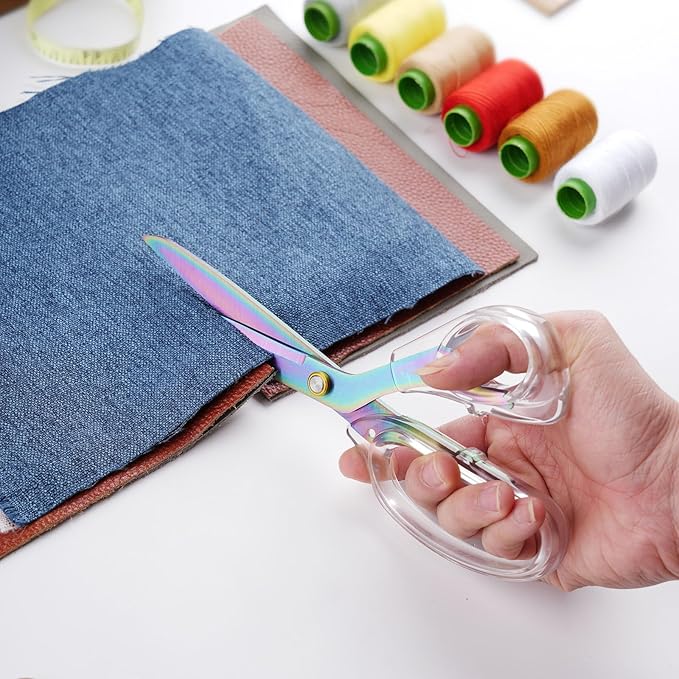 Acrylic Scissors, 4-Pack (9.4"/8"/6.8"/4"), Clear Comfort-Grip Handles, Titanium Coated Blades, Sharp, Heavy Duty, Ambidextrous, Transparent + Rainbow