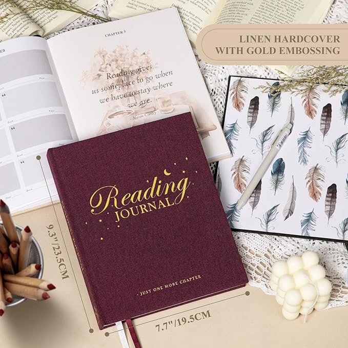 Lanpn Reading Journal Book Journal for Book Lovers Readers, 9.3" x 7.7" Book Tracker Journal, Linen Hardcover Reading Log Book with 52 Book Reviews, 158 Pages Reading Notebook Bookish Gifts (Pruple)