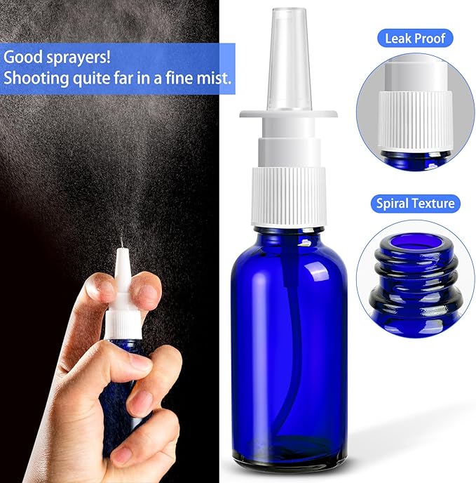 40 Pcs Nasal Spray Bottles, 30ML/1oz Blue Glass Refillable Fine Mist Empty Nasal Spray Bottle with 8 Pcs Funnels and 8 Pcs Labels…