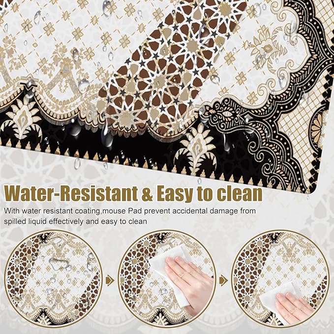 Large Mouse Pad, Desk Mat for Desktop, DeskPad Matt, XXL Big Mouse Pad for Desk, Anti-Slip Mousepad with Stitched Edges, Keyboard Pad Mouse Mat Cover for Computer PC 35.4×15.7 Inchs, Brown Rug Retro