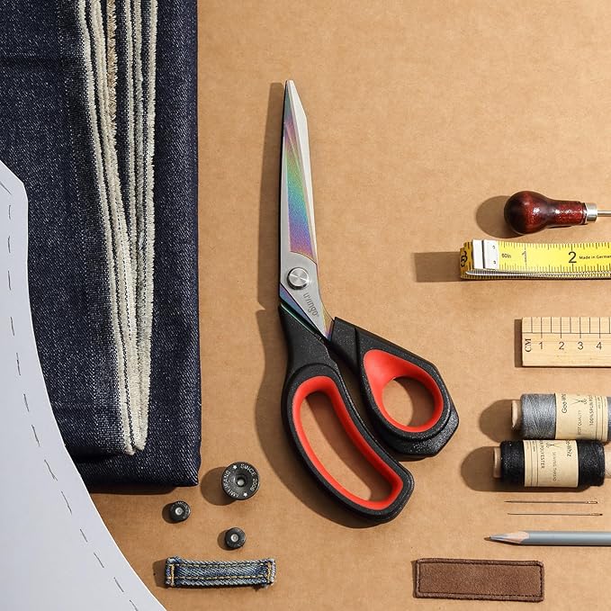 LIVINGO Fabric Scissors Heavy Duty - 9.5 Inches Professional Titanium Coated Forged Stainless Steel Sharp Bent Shears for Sewing Crafting Cutting Cloth, Felt, Leather, Paper