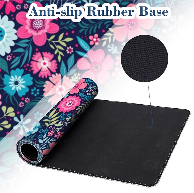 Large Mouse Pad Colorful Flowers Extended Gaming Mousepad Waterproof Desk Pad with Non-Slip Base and Stitched Edge Keyboard Pad XL 11.8 x 31.5 Inch Mouse Mat for Home Office Desk Decor