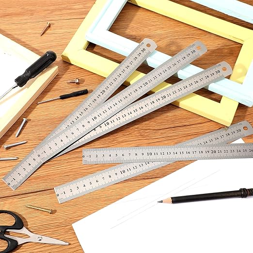 Macarrie 30-Piece Metal Ruler Set - 12 Inch Stainless Steel Rulers with Imperial & Metric Measurements, Etched Markers for School, Classroom, Home Office