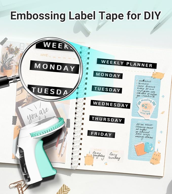 Embossed Label Maker Machine with Tapes, Retro Embossing Label Maker Manual, 3D Vintage Embosser Labeler with 10 Rolls 3/8 Inch Embossed Label Tapes for Home, DIY Scrapbooking Crafting