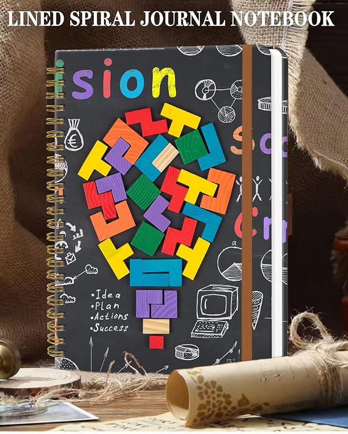 Spiral Journal Notebook for Women, Hardcover A5 College Ruled Notebook, 120 Pages, Thick Paper, Cute Lined Journal for School, Office & Work, 6 x 8.4 in(Geometric)