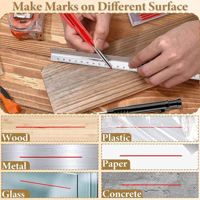 OwnMy Mechanical Carpenter Pencil Set - 3 Carpenter Pencils with 36PCS 2.8mm Refills & Built-in Sharpener, Heavy Duty Construction Pencils Deep Hole Marking Pencil for Woodworking