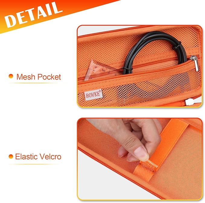 BOVKE Hard Travel Case for Texas Instruments TI-84 Plus CE/TI-84 Plus/TI-83 Plus CE/TI-83 Plus/Casio fx-9750GIII Graphing Calculator, Mesh Pocket for USB Cables, Manual, Pens, Accessories, Orange