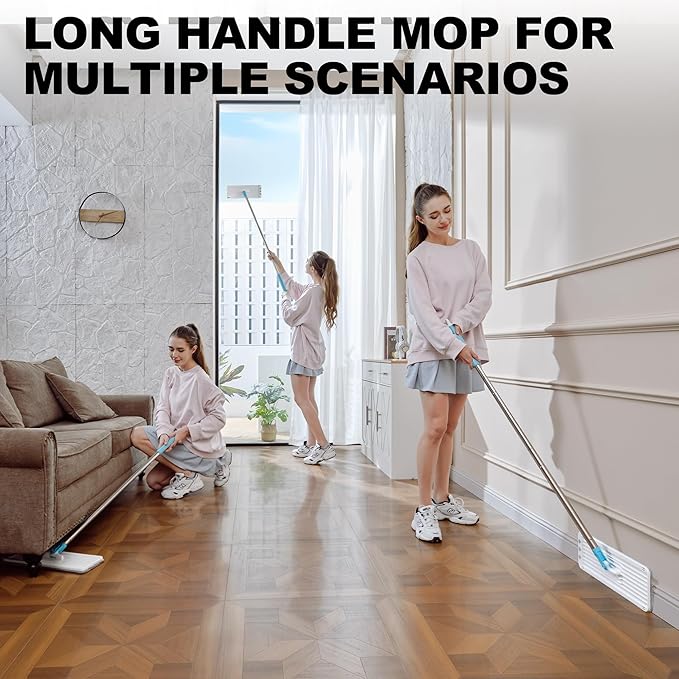 BEJOMOP Mop and Bucket Set with Wringer, Turquoise-Cyan Wall Mop Cleaner with Long Handle, Squeeze Flat Mop and Bucket System, Dry & Wet Dust Mop for Household Floor Cleaning with 2 Microfiber Mops