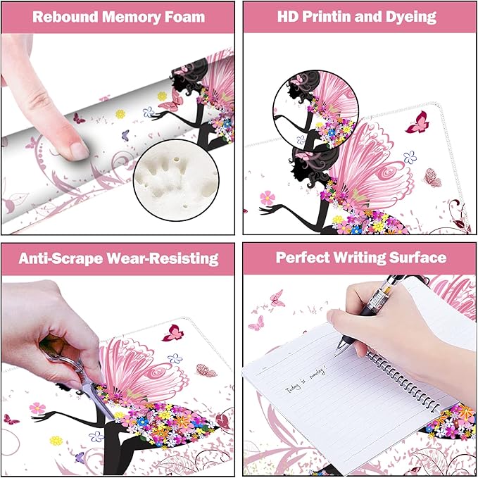 ARTSO Extended Gaming Mouse Pad Set, Keyboard Wrist Rest Support Pad + Wrist Cushion + XXL Large Mouse Pad + Coaster, Stitched Edge, Non-Slip, Memory Foam Desk Mat, Pink Butterfly Girl