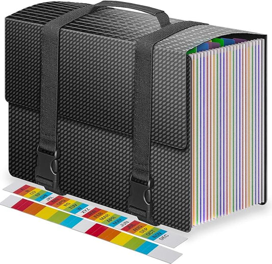 Expanding File Folders,25 Pockets Accordion File Organizer,Expandable Filing Folder with Handle,Portable File Box for Receipt,Bill,Paper,A4/Letter Size,2 Adjustable Straps,Diamond