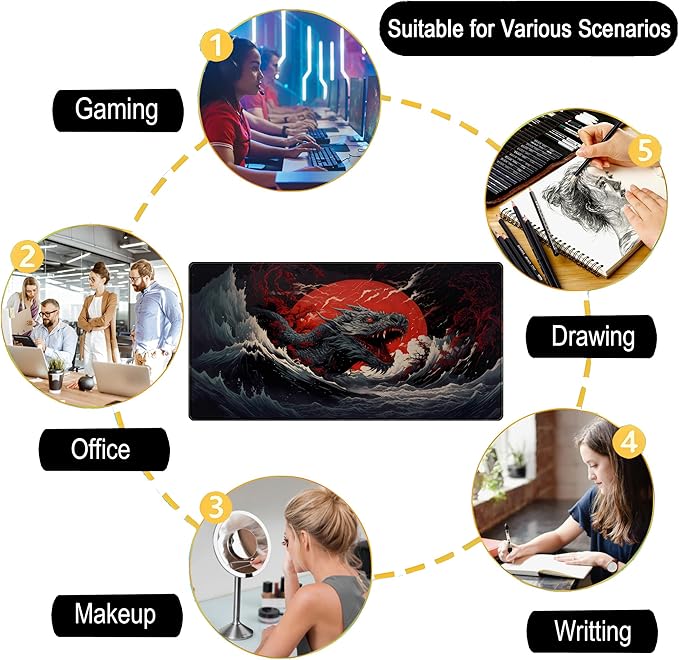 Gothic Desk Mat XXL Large Extended Gaming Mouse Pad Red Sun Mousepas Laptop Mat, Office Decor Computer Keyboard and Mouse Mat, Desk Pad Non-Slip Mousepad with Stitched Edge, 31.5''x15.7''