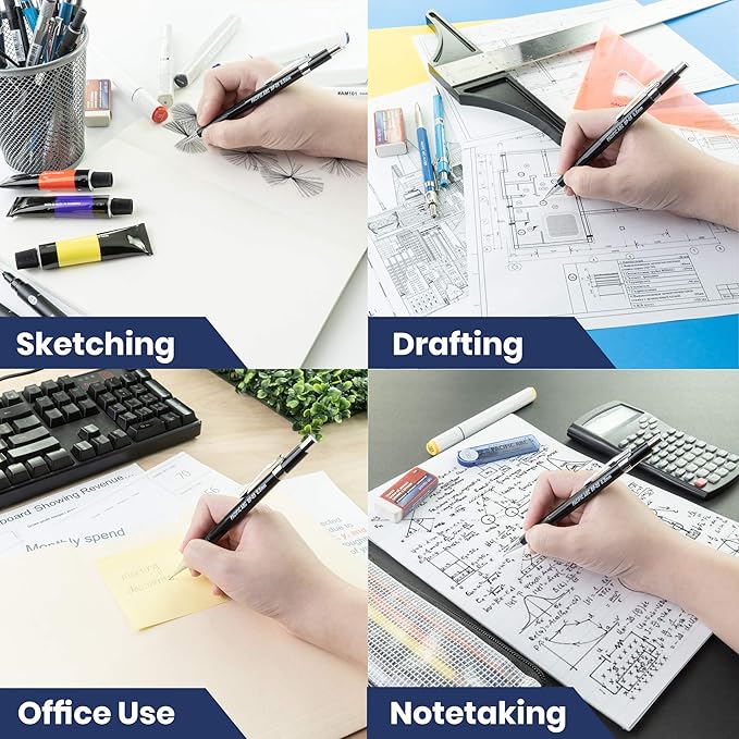 Pacific Arc Mechanical Pencil Set, .5 mm, .7mm, .9 mm Mechanical Pencil with 3 Spare Erasers, Refillable Lead Pencil Holder for Drafting, Sketching, and Drawing