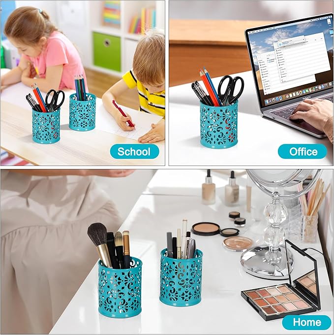 EasyPAG Dark Teal Pen Holder for Desk 2 Pack Metal Pen Holder Organizer Pencil Cup Holder for Home, Office, Classroom, School