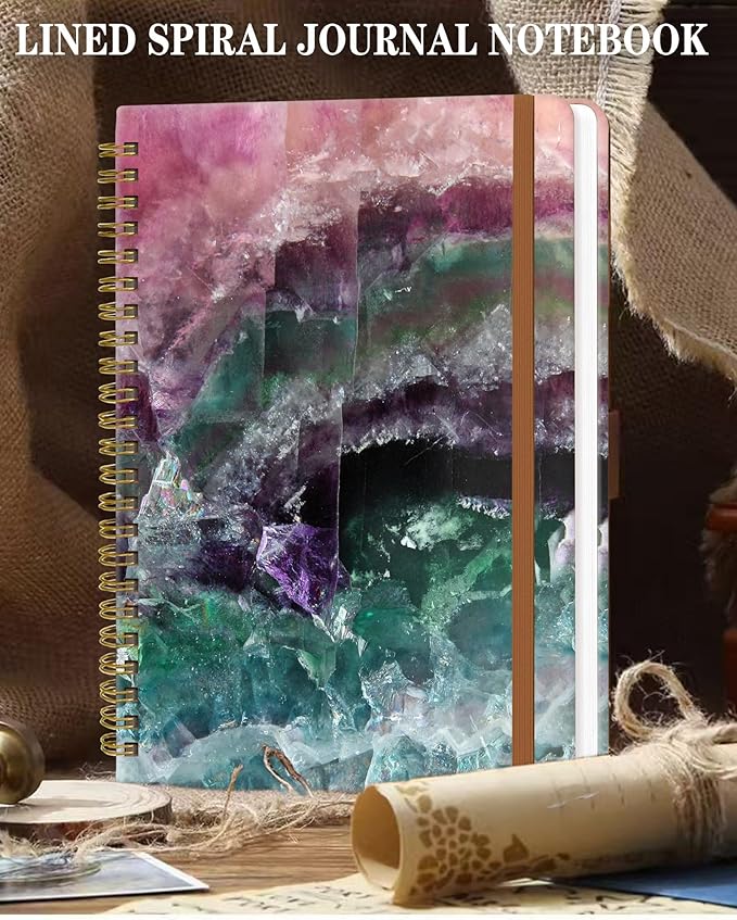 Spiral Journal Notebook for Women, Hardcover A5 College Ruled Notebook, 120 Pages, Thick Paper, Cute Lined Journal for School, Office & Work, 6 x 8.4 in(Color Pink Fluorite Marble)