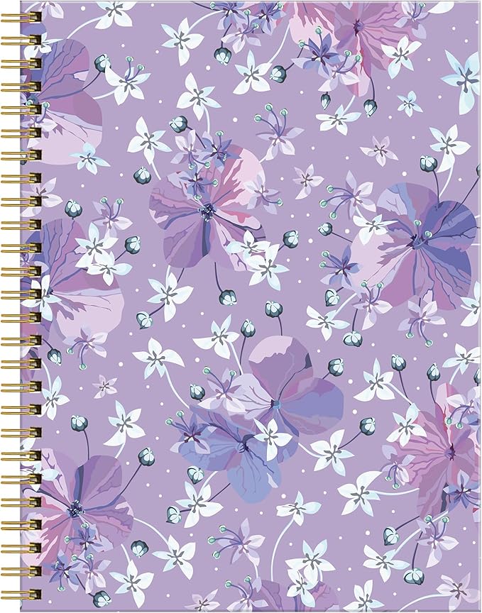 Spiral Journal Notebook for Women,A5 College Ruled Notebooks 6"x 8.4", 120 Pages Lined Journal with Premium Thick Paper,Perfect for School Office Home Gifts(purple ditsy floral)