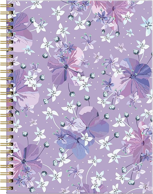 Spiral Journal Notebook for Women,A5 College Ruled Notebooks 6"x 8.4", 120 Pages Lined Journal with Premium Thick Paper,Perfect for School Office Home Gifts(purple ditsy floral)