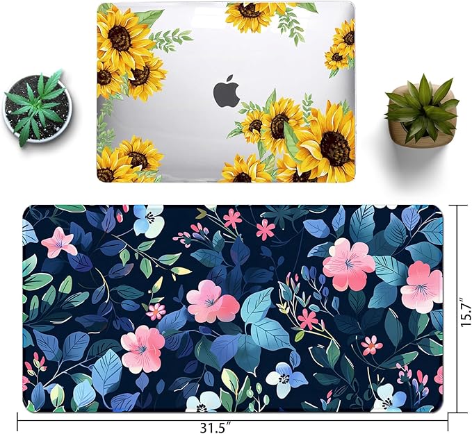 Floral Large Desk Mat 31.5 x 15.7 inch, Waterproof Extended Gaming Mousepad XXL, Aesthetic Flowers Desktop Mat, Non-Slip Keyboard and Laptop Pad, Computer Writing Mat for Home Office Accessories