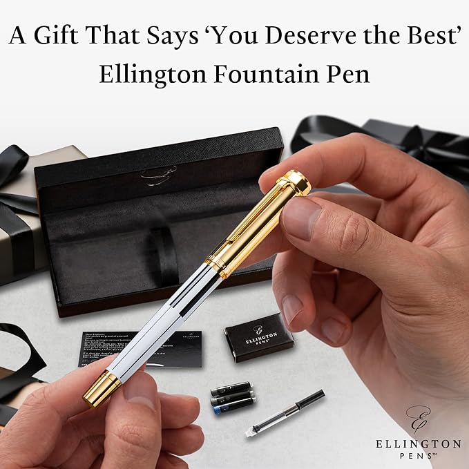 Ellington Pens Luxury Fountain Pen Set - Smooth Medium Nib- Includes 3 Ink Cartridges, Refillable Ink Converter, Gift Box- Fountain Pens For Writing, Calligraphy, Journaling, Sketching (Master Chopin)
