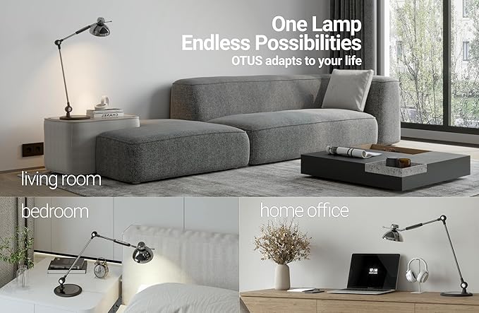 OTUS Desk Lamp Gesture Control with Adjustable Swing Arm, Brass Desk Lamps for Home Office, 12 Brightness, 3 Color Modes, Memory, Eye Care Tall Table Light