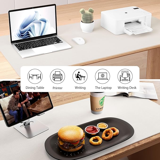 Aothia Dual-Sided Desk Mat - Leather & Cork Desk Protector, Large Mouse Pad & Writing Pad, Waterproof, Off-White (35.4" x 15.7")