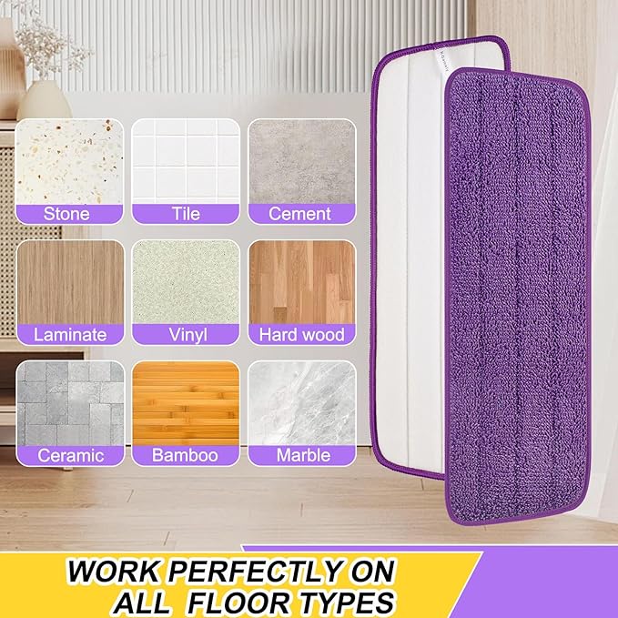 3 Pack 16.5 inch Reusable Mop Pads Microfiber Spray Mop Replacement Heads for Wet/Dry Mops Compatible with Bona Floor Care System (Purple)