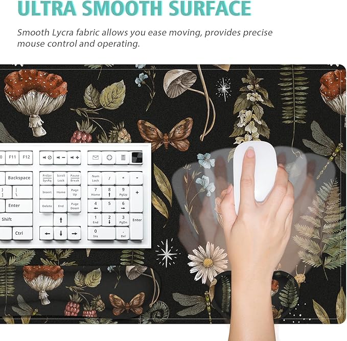 Mouse Pad Set Large Desk, Desk Matt for Desktop with Wrist Rest,Anti-Slip XXL Big Computer Ergonomic Mousepad with Wrist Support for Keyboard and Mouse(Plant)