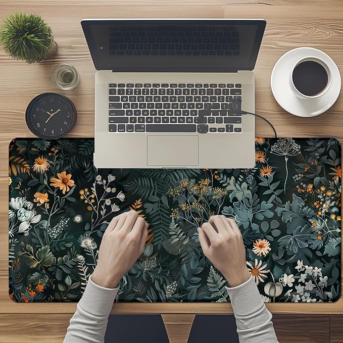 Floral Large Desk Mat 31.5 x 15.7 inch, Waterproof Extended Gaming Mousepad XXL, Aesthetic Flowers Desktop Mat, Non-Slip Keyboard and Laptop Pad, Computer Writing Mat for Home Office Accessories