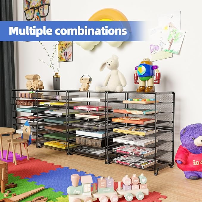 Simple Trending 2 Pack 8 Tier Letter Tray Paper - Mesh Desk File Organizer for Office School Desktop, Black