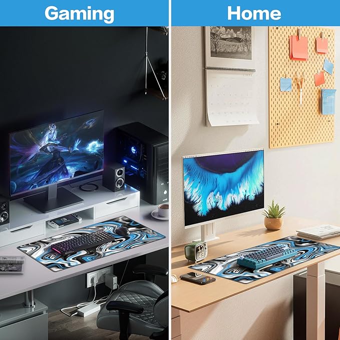Gaming Mouse Pad Blue, Large Mouse Pad XXL 35.4×15.7in, Extended Computer Keyboard Mouse Mat Desk Pad for Laptop with Stitched Edges, Waterproof Mousepad for Gamer Home&Office Women