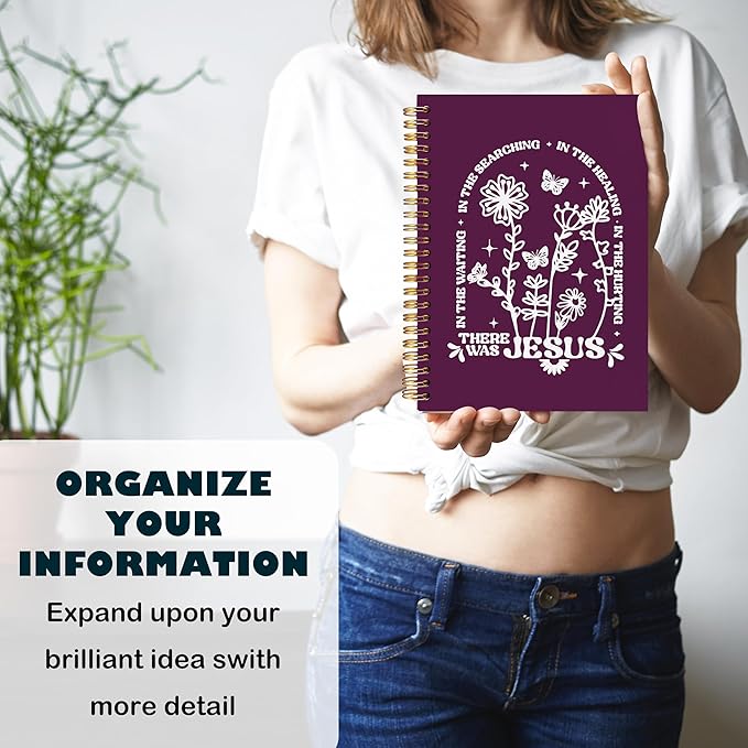 BearCake Boho Floral Christian Notebook Journal, Christian Gifts for Women, Bible Notebooks for Note Taking, Bible Journaling Notebook, There Was Jesus Hardcover Spiral Notebook 5.5x8.3 Purple 1
