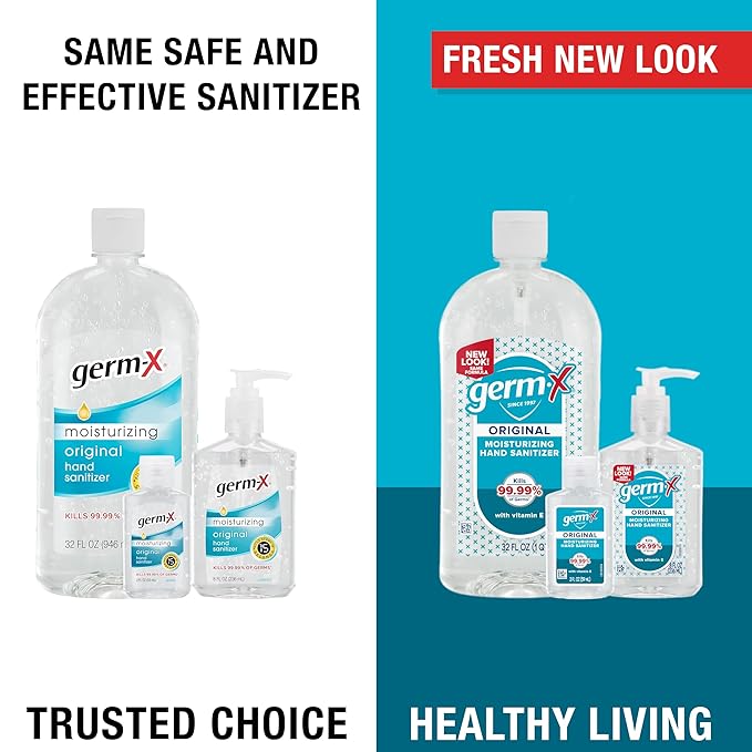 Germ-X Original Hand Sanitizer, 2 Fl Oz (Pack of 6), Less Drying Moisturizing Gel with Vitamin E, No Rinse Formula, Display Pack, Mini Travel Size for On-The-Go