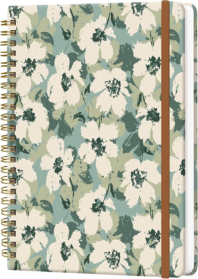 Spiral Journal Notebook for Women, Hardcover A5 College Ruled Notebook, 120 Pages, Thick Paper, Cute Lined Journal for School, Office & Work, 6 x 8.4 in(Floral Green)