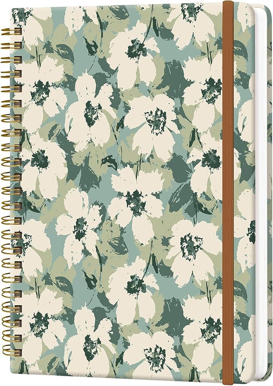 Spiral Journal Notebook for Women, Hardcover A5 College Ruled Notebook, 120 Pages, Thick Paper, Cute Lined Journal for School, Office & Work, 6 x 8.4 in(Floral Green)