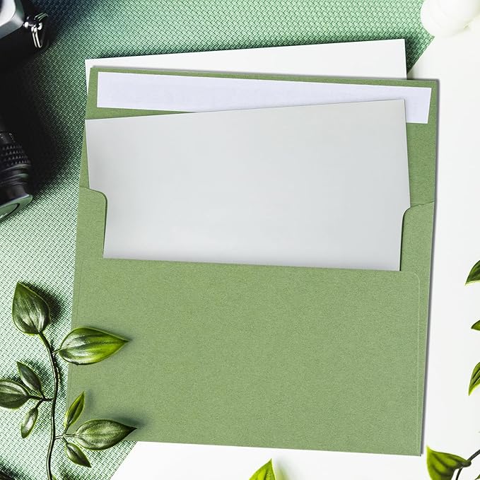 100 Pack Sage green 5x7 Envelopes for 5x7 Cards,Invitations,Wedding,Baby Shower,Graduation,Self Seal Azaza