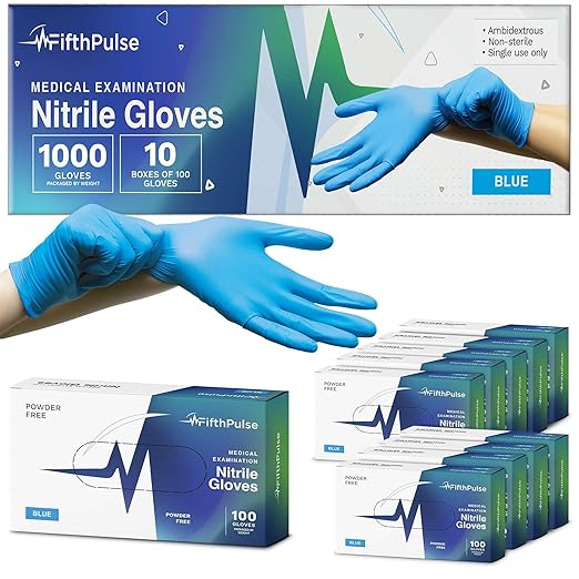 Medical Exam Blue Nitrile Gloves Small 1000 Count - 3 Mil Powder and Latex Free Disposable Gloves - Case of 10 Boxes of 100
