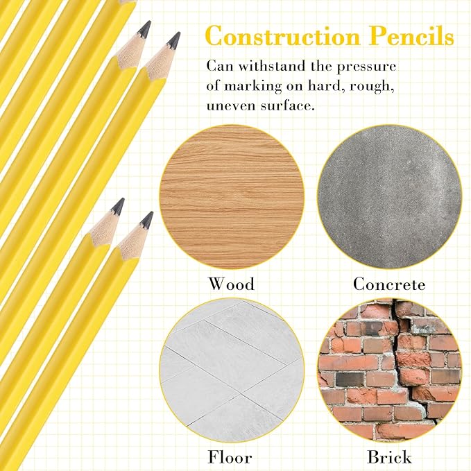 48 Pcs Jumbo Pencil, Wooden Pencil with Black Core for Carpenters Construction Workers Woodworkers Framers Beginners Students Teachers DIY Project(Yellow)