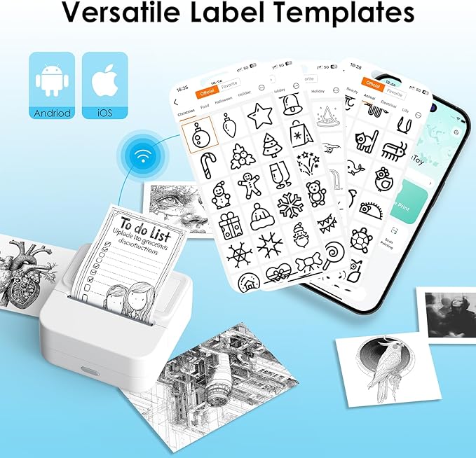 Bluetooth Sticker Printer with 1 Roll of Sticker Paper, Y2C Mini Sticker Maker Machine, Pocket Thermal Label Maker Machine with Tape for DIY, Notes, Label – Ideal Gift for Kids&Student, White