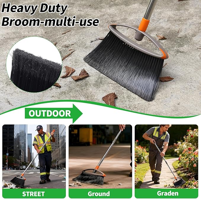 Soft Bristle Broom, Heavy Duty Broom with Collapsible Handle, Ideal for Indoor Outdoor Hardwood Floors Kitchen Salon Camping Cat Pets Hair Home Room Office, Sturdy and Durable, Gray
