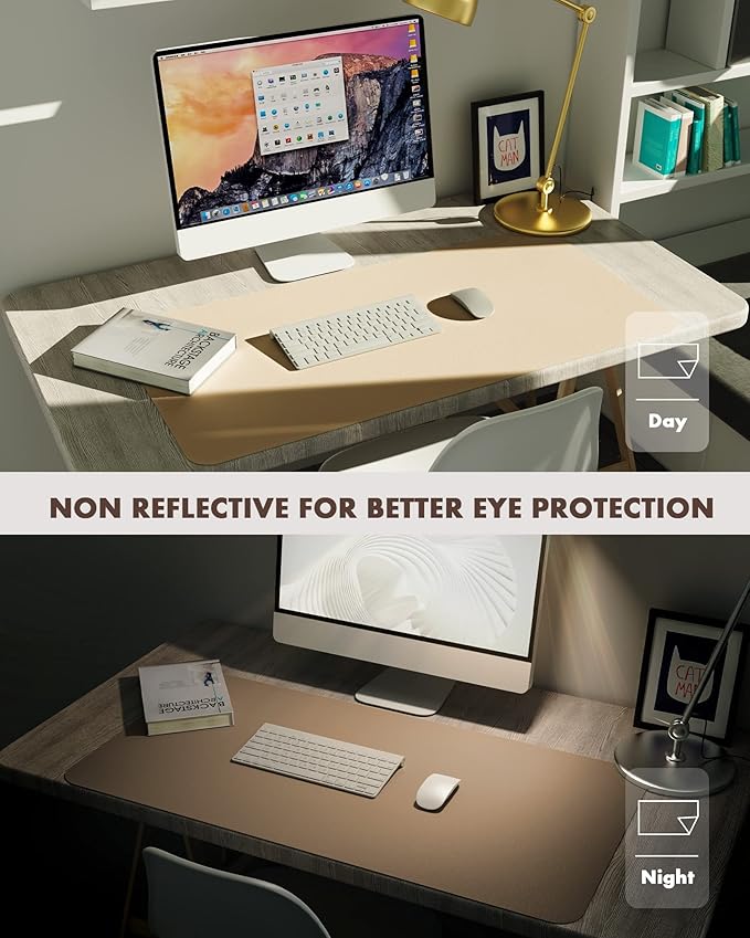 YSAGi Double-Sided Desk Pad, 35.4"x17"Leather Desk Mat, Eco Cork Desk Pad Protector,Large Mouse Pad,Waterproof Desk Blotter for Office/Home(Apricot)