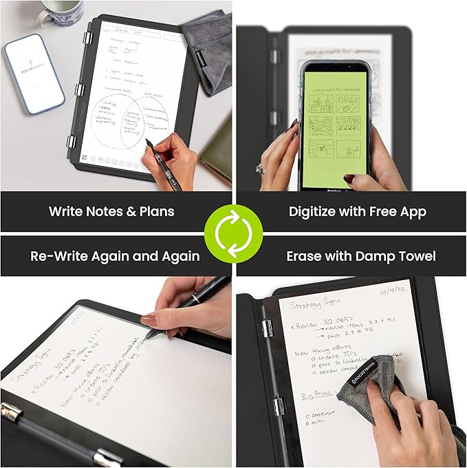 Rocketbook Pro 2.0 Reusable Professional Smart Notebook, Executive Size 7x9, Black - Lined & Dot Grid Pages, App-Connected, Erasable, Premium Cover, Ideal for Work Notes and Business Meetings