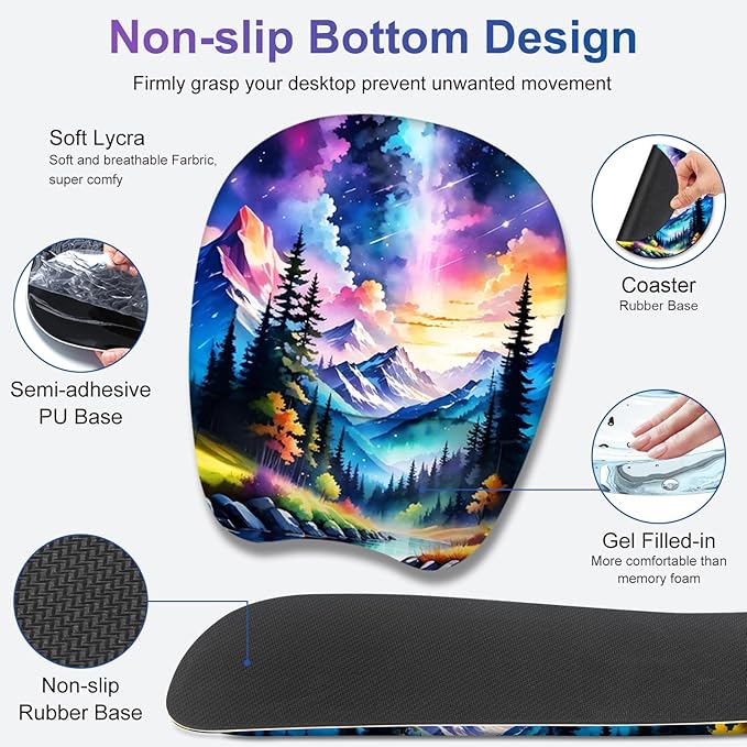 4 in 1 Large Mouse Pad, Keyboard Wrist Rest Set, Ergonomic Mouse Pad with Wrist Support, Desk Mat with Stitched Edges Extended Desk Pad Waterproof Desk Mat for Home Office Game I Landscaping Mountain