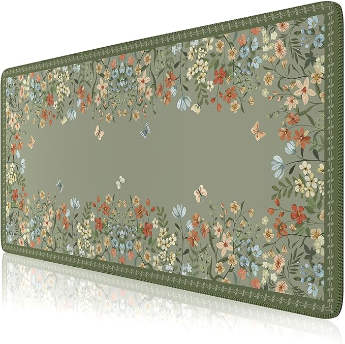 HAOCOO Dark Green Floral Desk Mat, Desk Mat for Keyboard and Mouse, XL Mouse Pad with Non-Slip Rubber Base, Waterproof Computer Mats for Desktop, Long Mouse Pad for Gaming, Women Office