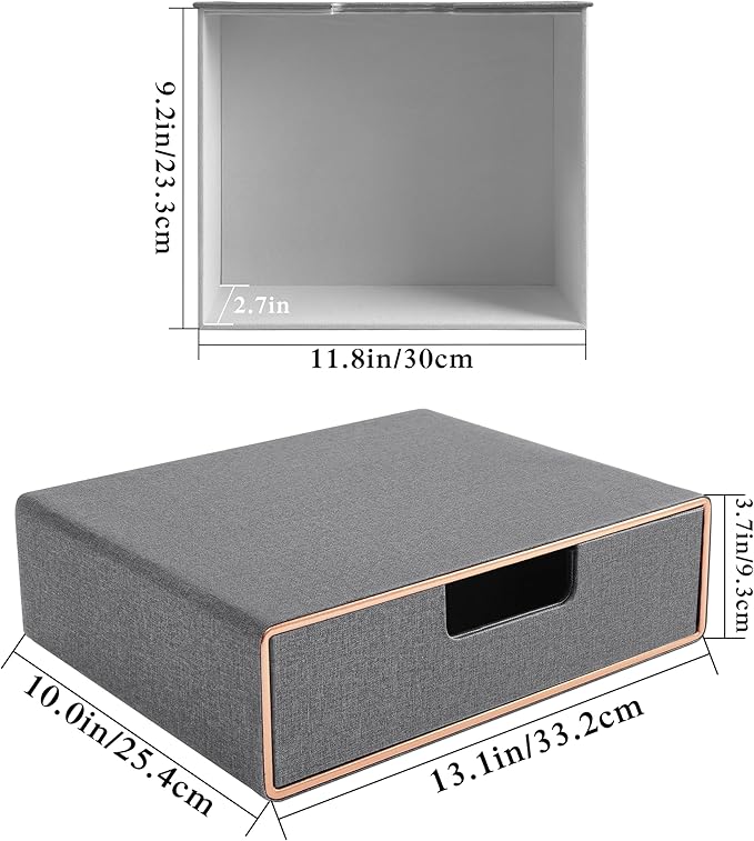 Desk Organizer with Drawer,Stackable Storage 1 Drawer Organizer,PU Leather Handmade Desktop Storage Drawers for A4 Paper/Magazine/Book/Filing/Jewelry/Makeup Home Decor Accessories,Grey