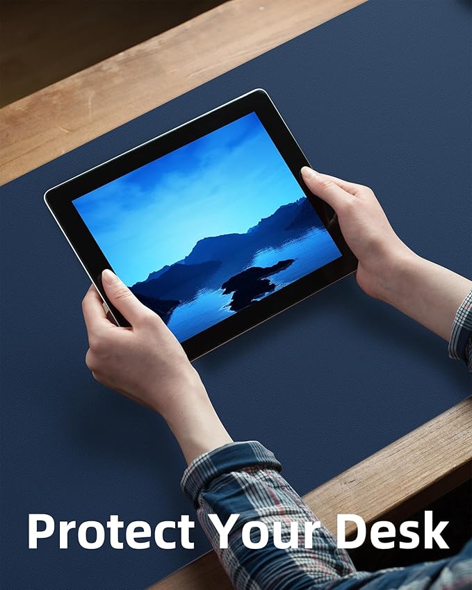 Large Desk Mat,55" x 17"Leather Desk Pad Protector,Large Mouse Pad,Office Desk Mat, Non-Slip PU Leather Desk Blotter,Desk Pad,Waterproof Desk Writing Pad for Office/Home/Decor (Midnight Blue)